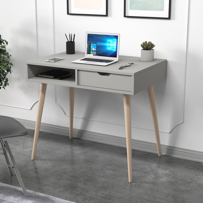 Hanah Home Mesa de Estudio Gris y Madera con Estantes